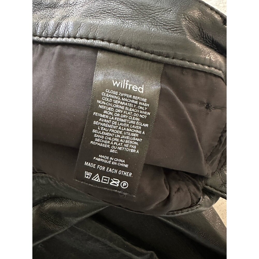 Wilfred Black Faux Leather Straight Pants High Rise Pockets Button Zip Closure - Picture 3 of 9